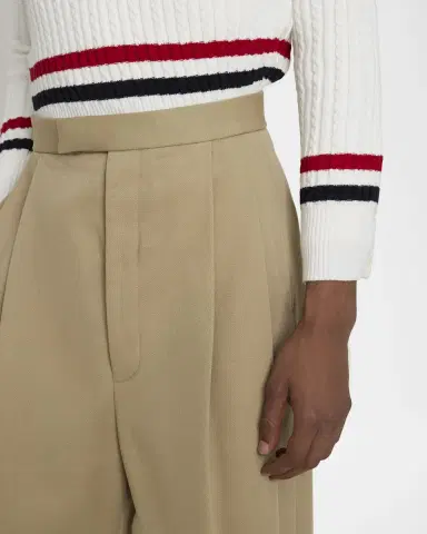 Thom Browne Men's Cotton High-Rise Pleated Wide Leg Trousers | Thumbnail 4 Thom Browne Men's Cotton High-Rise Pleated Wide Leg Trousers | Thumbnail 4