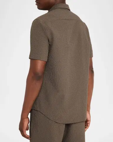 Emporio Armani Men's Geometric Textured Short-Sleeve Shirt | Thumbnail 3 Emporio Armani Men's Geometric Textured Short-Sleeve Shirt | Thumbnail 3
