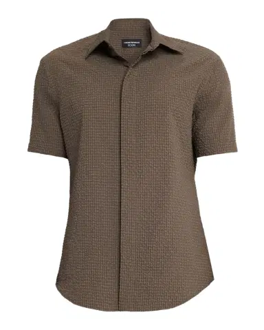 Emporio Armani Men's Geometric Textured Short-Sleeve Shirt | Thumbnail 1 Emporio Armani Men's Geometric Textured Short-Sleeve Shirt | Thumbnail 1