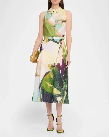 Rickie Freeman for Teri Jon Sleeveless Abstract-Print Midi Shirtdress | Thumbnail 2 Rickie Freeman for Teri Jon Sleeveless Abstract-Print Midi Shirtdress | Thumbnail 2
