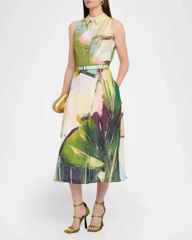 Rickie Freeman for Teri Jon Sleeveless Abstract-Print Midi Shirtdress | Thumbnail 4 Rickie Freeman for Teri Jon Sleeveless Abstract-Print Midi Shirtdress | Thumbnail 4