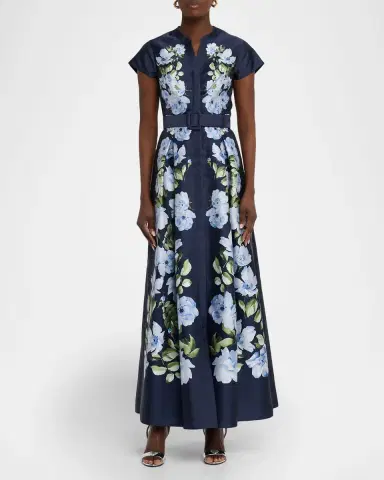 Sachin & Babi Marta Belted Floral-Print Mikado Shirt Gown | Thumbnail 2 Sachin & Babi Marta Belted Floral-Print Mikado Shirt Gown | Thumbnail 2