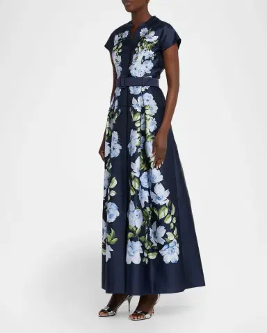 Sachin & Babi Marta Belted Floral-Print Mikado Shirt Gown | Thumbnail 4 Sachin & Babi Marta Belted Floral-Print Mikado Shirt Gown | Thumbnail 4