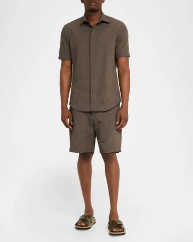 Emporio Armani Men's Geometric Textured Flat-Front Shorts | Thumbnail 2 Emporio Armani Men's Geometric Textured Flat-Front Shorts | Thumbnail 2