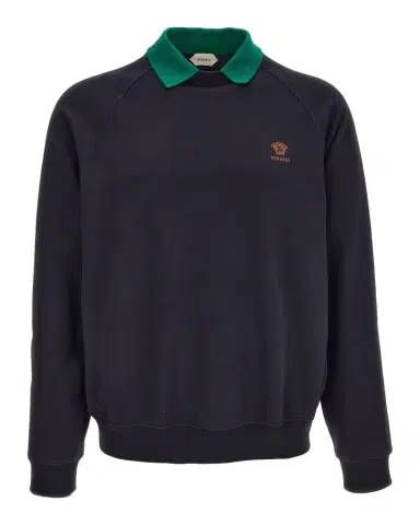 Versace Men's Embroidered Cotton-Jersey Polo Sweatshirt | Thumbnail 1 Versace Men's Embroidered Cotton-Jersey Polo Sweatshirt | Thumbnail 1