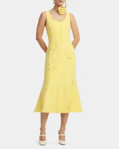 LEO LIN Emily Floral Applique Trumpet Midi Dress | Thumbnail 4 LEO LIN Emily Floral Applique Trumpet Midi Dress | Thumbnail 4