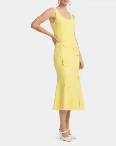 LEO LIN Emily Floral Applique Trumpet Midi Dress | Thumbnail 6 LEO LIN Emily Floral Applique Trumpet Midi Dress | Thumbnail 6
