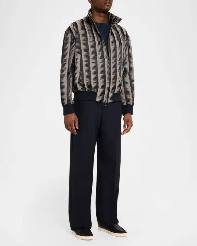 Emporio Armani Men's Stripe Jagged-Edge Bomber Jacket | Thumbnail 2 Emporio Armani Men's Stripe Jagged-Edge Bomber Jacket | Thumbnail 2
