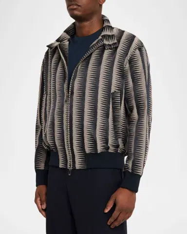 Emporio Armani Men's Stripe Jagged-Edge Bomber Jacket | Thumbnail 4 Emporio Armani Men's Stripe Jagged-Edge Bomber Jacket | Thumbnail 4