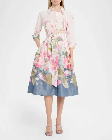Rickie Freeman for Teri Jon Floral-Print Taffeta Midi Shirtdress | Thumbnail 2 Rickie Freeman for Teri Jon Floral-Print Taffeta Midi Shirtdress | Thumbnail 2