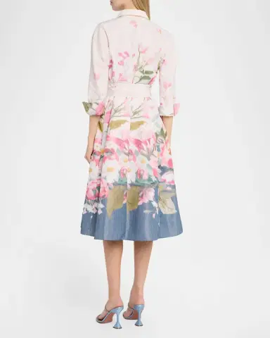 Rickie Freeman for Teri Jon Floral-Print Taffeta Midi Shirtdress | Thumbnail 3 Rickie Freeman for Teri Jon Floral-Print Taffeta Midi Shirtdress | Thumbnail 3