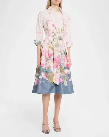 Rickie Freeman for Teri Jon Floral-Print Taffeta Midi Shirtdress | Thumbnail 4 Rickie Freeman for Teri Jon Floral-Print Taffeta Midi Shirtdress | Thumbnail 4