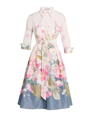 Rickie Freeman for Teri Jon Floral-Print Taffeta Midi Shirtdress | Thumbnail 1 Rickie Freeman for Teri Jon Floral-Print Taffeta Midi Shirtdress | Thumbnail 1