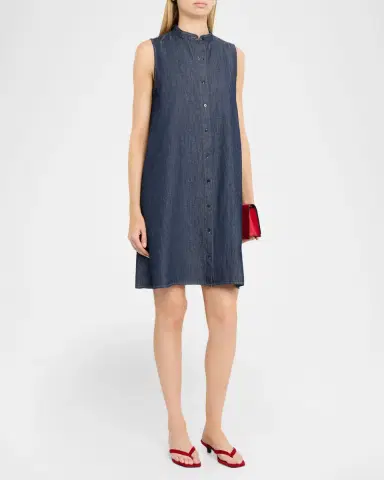 Eileen Fisher Sleeveless Organic Cotton Denim Mini Dress | Thumbnail 4 Eileen Fisher Sleeveless Organic Cotton Denim Mini Dress | Thumbnail 4