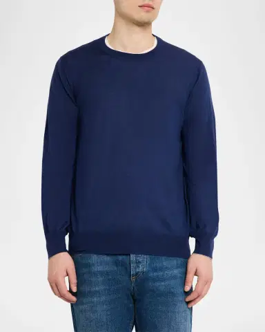 Brunello Cucinelli Men's Cashmere Knit Crewneck Sweater | Thumbnail 4 Brunello Cucinelli Men's Cashmere Knit Crewneck Sweater | Thumbnail 4