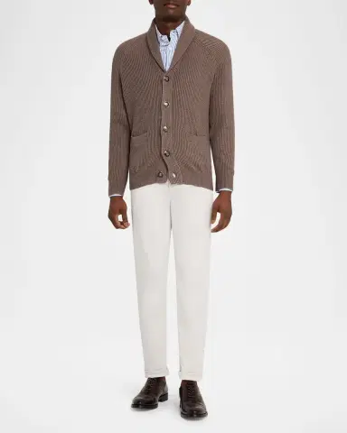 Brunello Cucinelli Men's Cotton Rib Shawl Cardigan | Thumbnail 2 Brunello Cucinelli Men's Cotton Rib Shawl Cardigan | Thumbnail 2