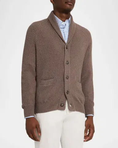 Brunello Cucinelli Men's Cotton Rib Shawl Cardigan | Thumbnail 4 Brunello Cucinelli Men's Cotton Rib Shawl Cardigan | Thumbnail 4