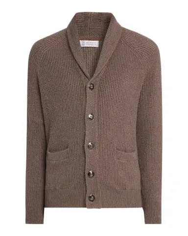 Brunello Cucinelli Men's Cotton Rib Shawl Cardigan | Thumbnail 1 Brunello Cucinelli Men's Cotton Rib Shawl Cardigan | Thumbnail 1