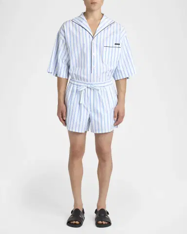 Dolce & Gabbana Men 's Cotton and Silk Stripe Oversized Short-Sleeve Shirt | Thumbnail 2 Dolce & Gabbana Men 's Cotton and Silk Stripe Oversized Short-Sleeve Shirt | Thumbnail 2