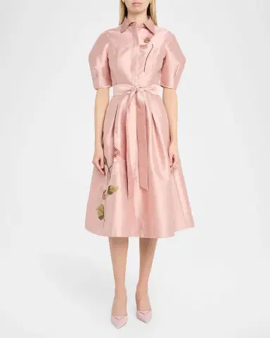 Rickie Freeman for Teri Jon Floral-Embroidered Shimmer Jacquard Midi Shirtdress | Thumbnail 2 Rickie Freeman for Teri Jon Floral-Embroidered Shimmer Jacquard Midi Shirtdress | Thumbnail 2