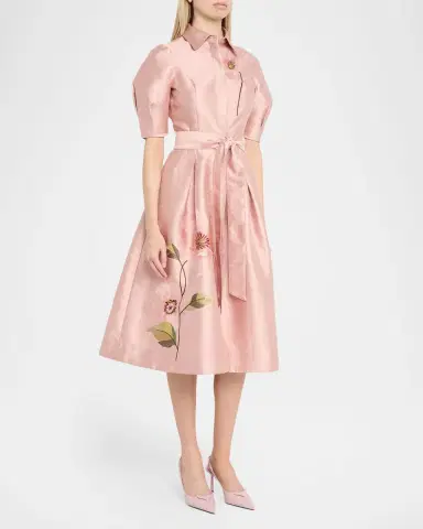 Rickie Freeman for Teri Jon Floral-Embroidered Shimmer Jacquard Midi Shirtdress | Thumbnail 4 Rickie Freeman for Teri Jon Floral-Embroidered Shimmer Jacquard Midi Shirtdress | Thumbnail 4