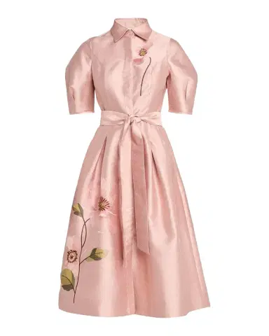 Rickie Freeman for Teri Jon Floral-Embroidered Shimmer Jacquard Midi Shirtdress | Thumbnail 1 Rickie Freeman for Teri Jon Floral-Embroidered Shimmer Jacquard Midi Shirtdress | Thumbnail 1
