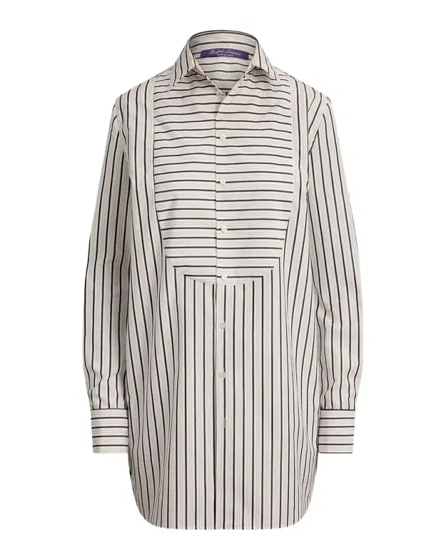Striped Cotton Poplin Bib-Front Shirt Striped Cotton Poplin Bib-Front Shirt