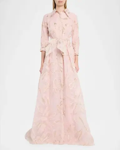 Rickie Freeman for Teri Jon Metallic Organza Jacquard Shirt Gown | Thumbnail 2 Rickie Freeman for Teri Jon Metallic Organza Jacquard Shirt Gown | Thumbnail 2