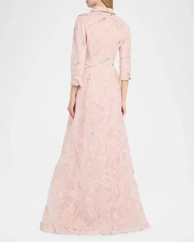 Rickie Freeman for Teri Jon Metallic Organza Jacquard Shirt Gown | Thumbnail 3 Rickie Freeman for Teri Jon Metallic Organza Jacquard Shirt Gown | Thumbnail 3