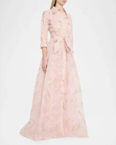 Rickie Freeman for Teri Jon Metallic Organza Jacquard Shirt Gown | Thumbnail 4 Rickie Freeman for Teri Jon Metallic Organza Jacquard Shirt Gown | Thumbnail 4
