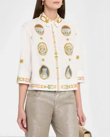 Maison Common Animal Frame Cotton Poplin Button-Down Shirt | Thumbnail 4 Maison Common Animal Frame Cotton Poplin Button-Down Shirt | Thumbnail 4