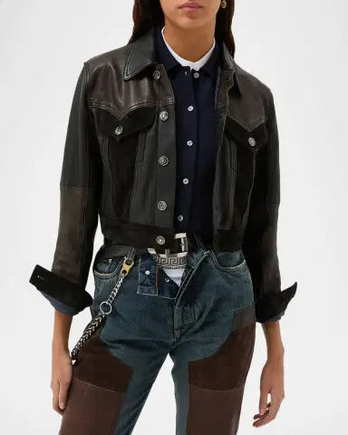 Versace Slim Leather Patchwork Jacket | Thumbnail 3 Versace Slim Leather Patchwork Jacket | Thumbnail 3