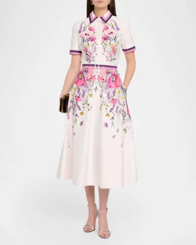 Rickie Freeman for Teri Jon Belted Floral-Print Cotton Midi Shirtdress | Thumbnail 2 Rickie Freeman for Teri Jon Belted Floral-Print Cotton Midi Shirtdress | Thumbnail 2