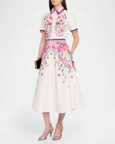 Rickie Freeman for Teri Jon Belted Floral-Print Cotton Midi Shirtdress | Thumbnail 4 Rickie Freeman for Teri Jon Belted Floral-Print Cotton Midi Shirtdress | Thumbnail 4