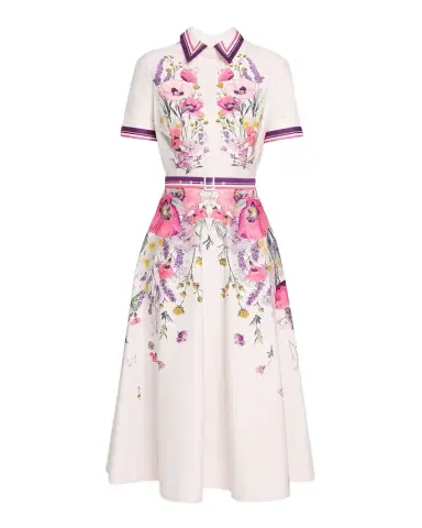 Rickie Freeman for Teri Jon Belted Floral-Print Cotton Midi Shirtdress | Thumbnail 1 Rickie Freeman for Teri Jon Belted Floral-Print Cotton Midi Shirtdress | Thumbnail 1