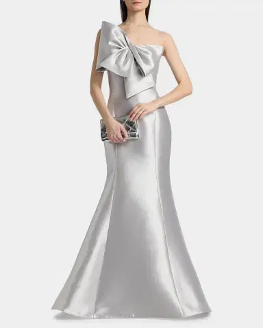 Amsale Metallic Satin Bow Mermaid Gown | Thumbnail 2 Amsale Metallic Satin Bow Mermaid Gown | Thumbnail 2