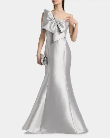 Amsale Metallic Satin Bow Mermaid Gown | Thumbnail 4 Amsale Metallic Satin Bow Mermaid Gown | Thumbnail 4