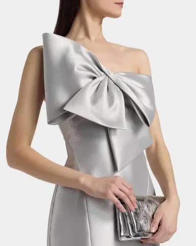 Amsale Metallic Satin Bow Mermaid Gown | Thumbnail 5 Amsale Metallic Satin Bow Mermaid Gown | Thumbnail 5