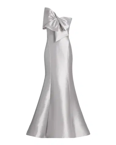 Amsale Metallic Satin Bow Mermaid Gown | Thumbnail 1 Amsale Metallic Satin Bow Mermaid Gown | Thumbnail 1
