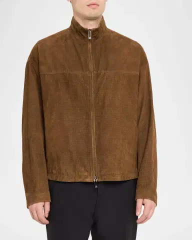 Emporio Armani Men's Perforated Suede Stand-Collar Blouson | Thumbnail 4 Emporio Armani Men's Perforated Suede Stand-Collar Blouson | Thumbnail 4
