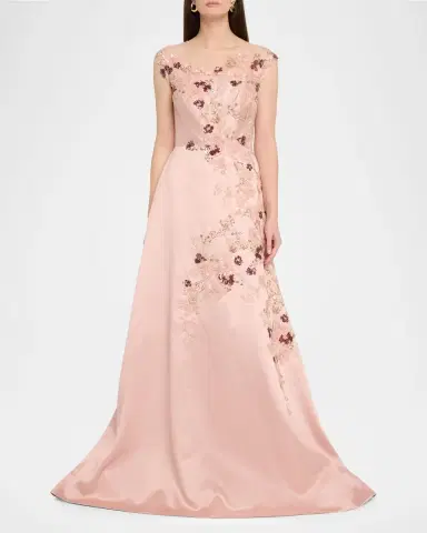 Rickie Freeman for Teri Jon Sequin Floral-Embroidered Jacquard Gown | Thumbnail 2 Rickie Freeman for Teri Jon Sequin Floral-Embroidered Jacquard Gown | Thumbnail 2