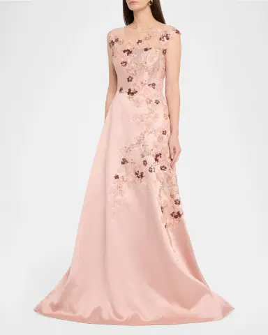Rickie Freeman for Teri Jon Sequin Floral-Embroidered Jacquard Gown | Thumbnail 4 Rickie Freeman for Teri Jon Sequin Floral-Embroidered Jacquard Gown | Thumbnail 4