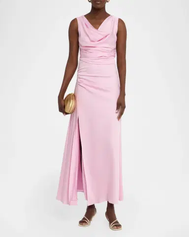 SIMKHAI Melaney Sleeveless Cowl-Neck Satin Maxi Dress | Thumbnail 2 SIMKHAI Melaney Sleeveless Cowl-Neck Satin Maxi Dress | Thumbnail 2