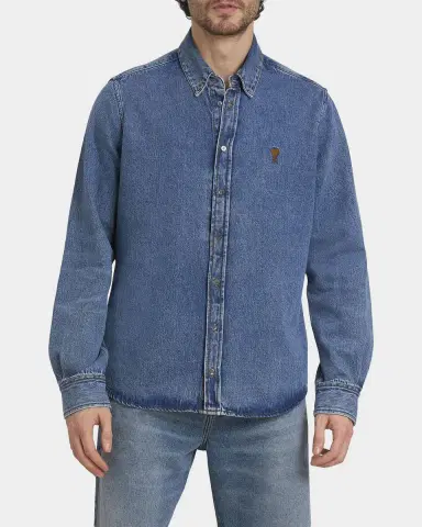 Ami Paris Men 's Ami de Coeur Denim Button-Down Shirt | Thumbnail 4 Ami Paris Men 's Ami de Coeur Denim Button-Down Shirt | Thumbnail 4