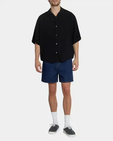 Ami Paris Men 's Embroidered Boxy-Fit Viscose Short-Sleeve Shirt | Thumbnail 2 Ami Paris Men 's Embroidered Boxy-Fit Viscose Short-Sleeve Shirt | Thumbnail 2