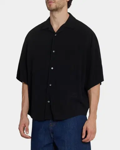 Ami Paris Men 's Embroidered Boxy-Fit Viscose Short-Sleeve Shirt | Thumbnail 6 Ami Paris Men 's Embroidered Boxy-Fit Viscose Short-Sleeve Shirt | Thumbnail 6