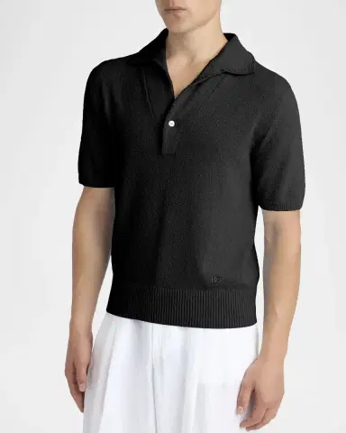Dolce & Gabbana Men's Texture-Knit V-Neck Polo Shirt | Thumbnail 4 Dolce & Gabbana Men's Texture-Knit V-Neck Polo Shirt | Thumbnail 4