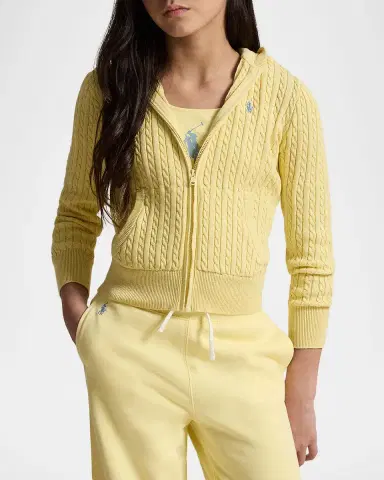 Polo Ralph Lauren Girl's Mini-Cable Cotton Full-Zip Hoodie, S-XL | Thumbnail 5 Polo Ralph Lauren Girl's Mini-Cable Cotton Full-Zip Hoodie, S-XL | Thumbnail 5