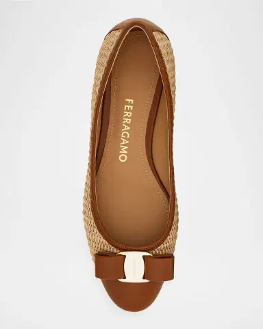 Ferragamo Varina Raffia and Leather Ballerina Flats | Thumbnail 4 Ferragamo Varina Raffia and Leather Ballerina Flats | Thumbnail 4