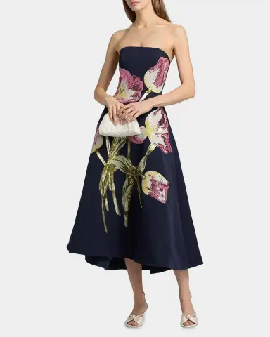 Amsale Floral Sequined Strapless Midi Cocktail Dress | Thumbnail 2 Amsale Floral Sequined Strapless Midi Cocktail Dress | Thumbnail 2